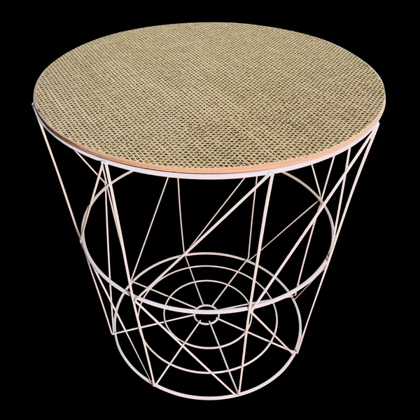 Circular Geometric Side Table w/ Woven Effect - Stylish White Wire Design & Sturdy MDF Top - Premium  from Home Treasures - Just £27.99! Shop now at Home Treasures