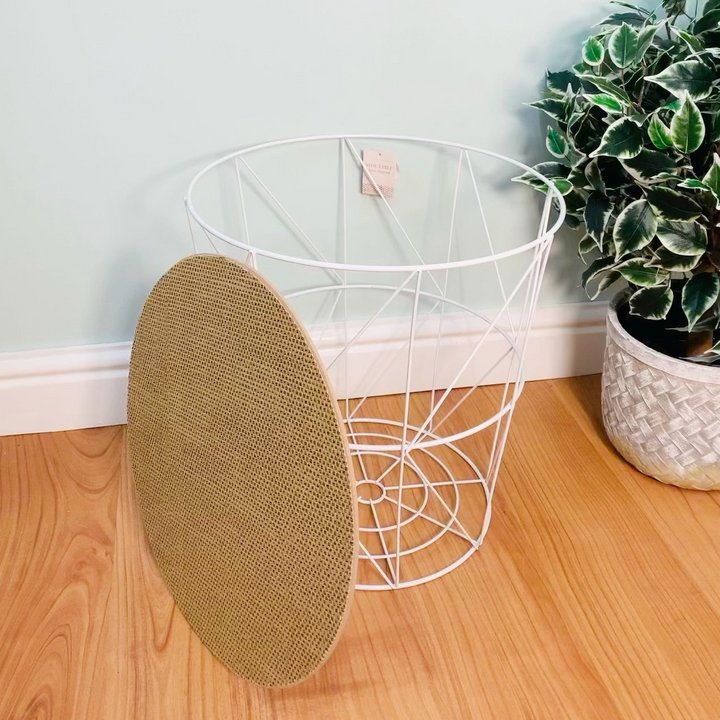 Circular Geometric Side Table with Woven Effect - Stylish White Wire Design & Sturdy MDF Top - Premium  from Home Treasures - Just £27.99! Shop now at Home Treasures