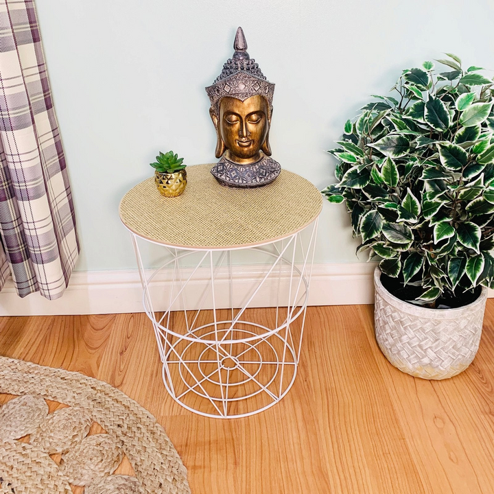 Circular Geometric Side Table with Woven Effect - Stylish White Wire Design & Sturdy MDF Top - Premium  from Home Treasures - Just £27.99! Shop now at Home Treasures