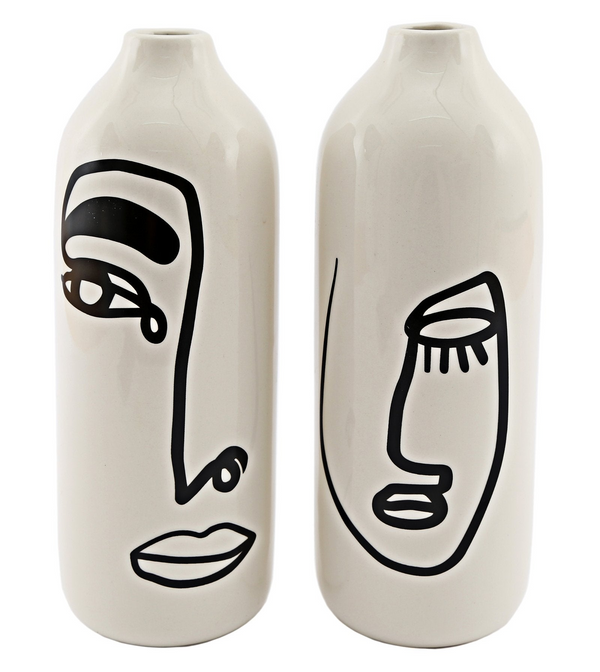 Set of 2 Monochrome Face Ceramic Vases - Elegant Home Decor Accents - Premium  from Home Treasures - Just £31.99! Shop now at Home Treasures