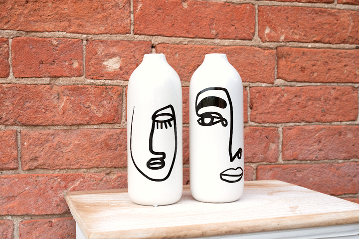 Set of 2 Monochrome Face Ceramic Vases - Elegant Home Decor Accents - Premium  from Home Treasures - Just £31.99! Shop now at Home Treasures