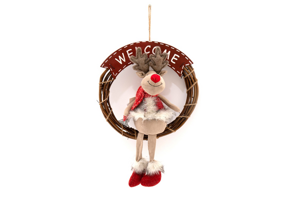 Festive Red Nose Deer Wall Decoration - 46cm Christmas Welcome Wreath - Premium  from Home Treasures - Just £21.99! Shop now at Home Treasures