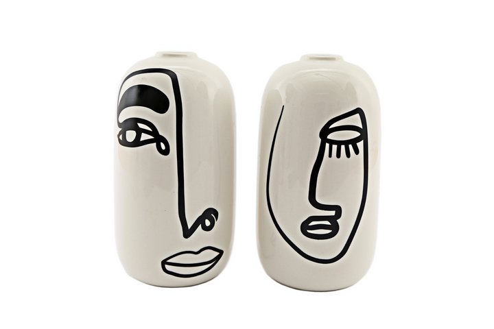 Bohome Face Ceramic Vases - Elegant Set of 2 Monochrome Art Deco Home Decor - Premium  from Home Treasures - Just £19.99! Shop now at Home Treasures