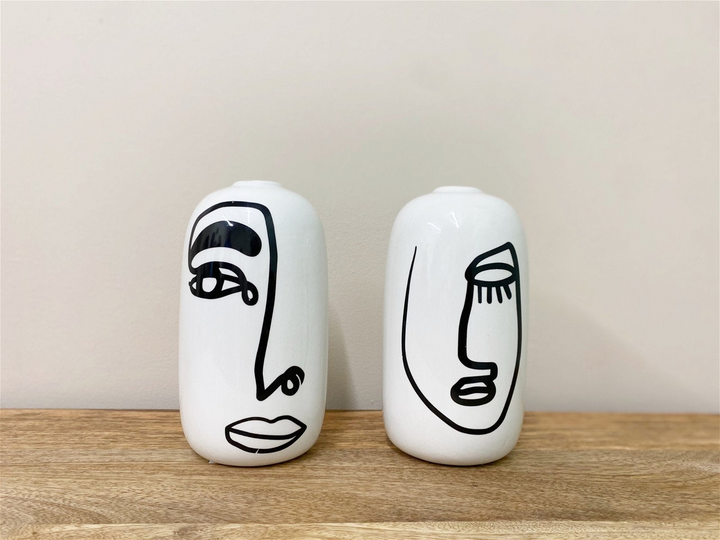 Bohome Face Ceramic Vases - Elegant Set of 2 Monochrome Art Deco Home Decor - Premium  from Home Treasures - Just £19.99! Shop now at Home Treasures