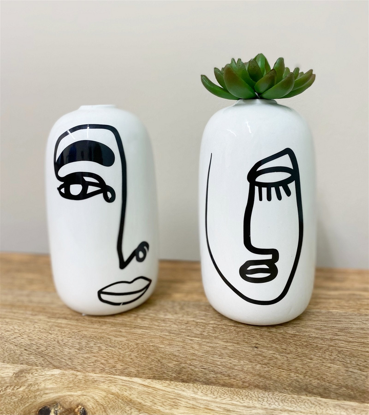 Bohome Face Ceramic Vases - Elegant Set of 2 Monochrome Art Deco Home Decor - Premium  from Home Treasures - Just £19.99! Shop now at Home Treasures