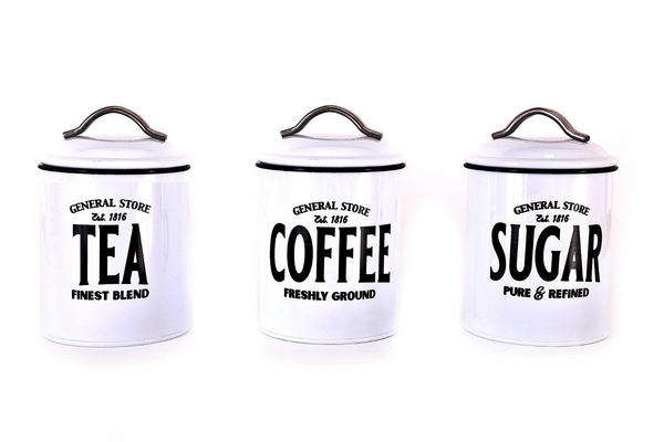 White General Store Tea, Coffee and Sugar Set - Charming Metal Canisters Trio - Premium  from Home Treasures - Just £26.99! Shop now at Home Treasures