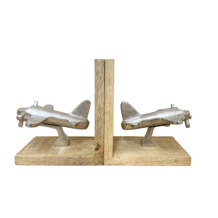 Stylish Set of Two Aeroplane Bookends with Moving Propellers - Wooden Bookend Set for Home Decor - Premium  from Home Treasures - Just £16.99! Shop now at Home Treasures