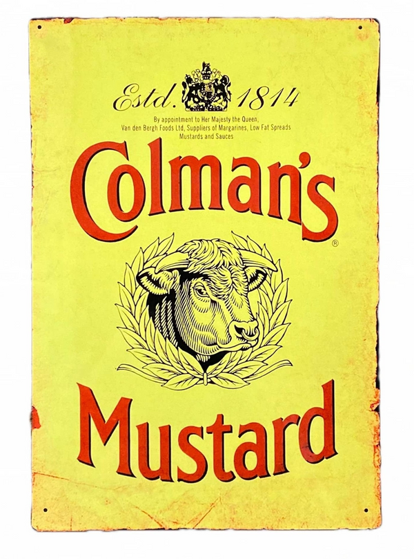 Coleman's Mustard Yellow Metal Wall Plaque - Vintage Reproduction Sign, Retro Home Decor, Indoor/Outdoor Use - Premium  from Home Treasures - Just £19.99! Shop now at Home Treasures