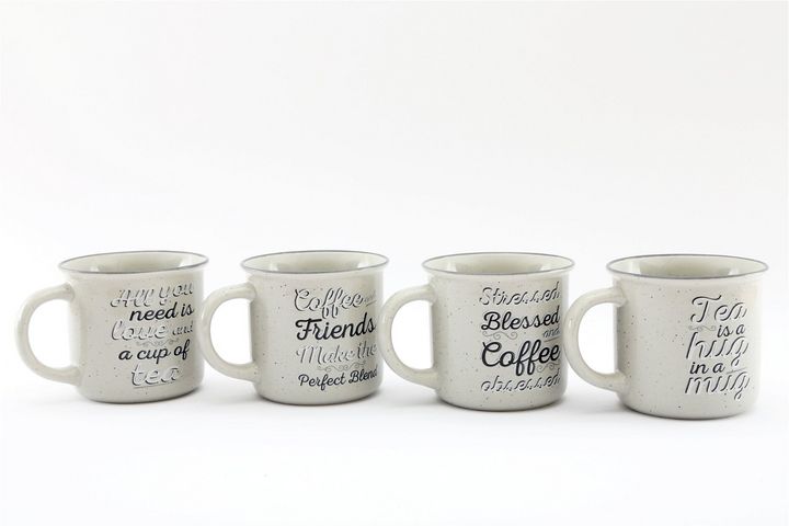 Elegant Set of Four Antique Grey Slogan Mugs - Glazed Finish | 400ml Capacity - Premium  from Home Treasures - Just £9.99! Shop now at Home Treasures