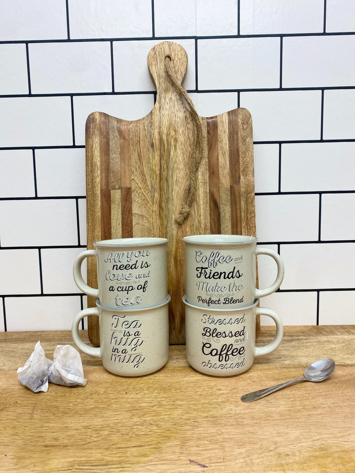 Elegant Set of Four Antique Grey Slogan Mugs - Glazed Finish | 400ml Capacity - Premium  from Home Treasures - Just £9.99! Shop now at Home Treasures