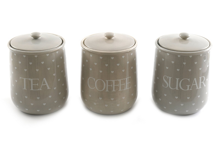 Heart Design Tea, Coffee and Sugar Canisters - A Sweet Trio for Your Kitchen - Premium  from Home Treasures - Just £39.99! Shop now at Home Treasures