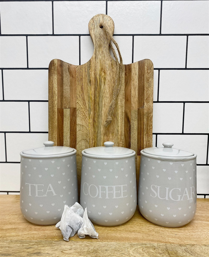 Heart Design Tea, Coffee and Sugar Canisters - A Sweet Trio for Your Kitchen - Premium  from Home Treasures - Just £39.99! Shop now at Home Treasures