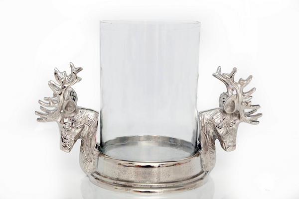 Elegant Stag Double Head Pillar Candle Holder - Decorative Aluminum Candle Stand with Glass Shade - Premium  from Home Treasures - Just £41.99! Shop now at Home Treasures