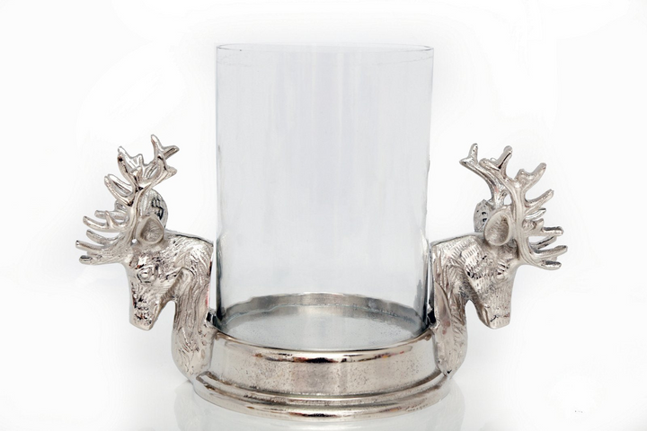 Elegant Stag Double Head Pillar Candle Holder - Decorative Aluminum Candle Stand with Glass Shade - Premium  from Home Treasures - Just £41.99! Shop now at Home Treasures