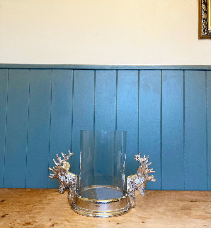 Elegant Stag Double Head Pillar Candle Holder - Decorative Aluminum Candle Stand with Glass Shade - Premium  from Home Treasures - Just £41.99! Shop now at Home Treasures