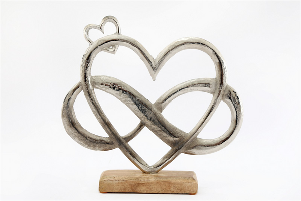 Elegant Large Metal Silver Entwined Hearts on Wooden Base - Exquisite Home Decor - Premium  from Home Treasures - Just £19.99! Shop now at Home Treasures