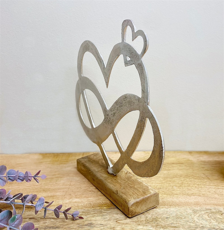 Elegant Large Metal Silver Entwined Hearts on Wooden Base - Exquisite Home Decor - Premium  from Home Treasures - Just £19.99! Shop now at Home Treasures