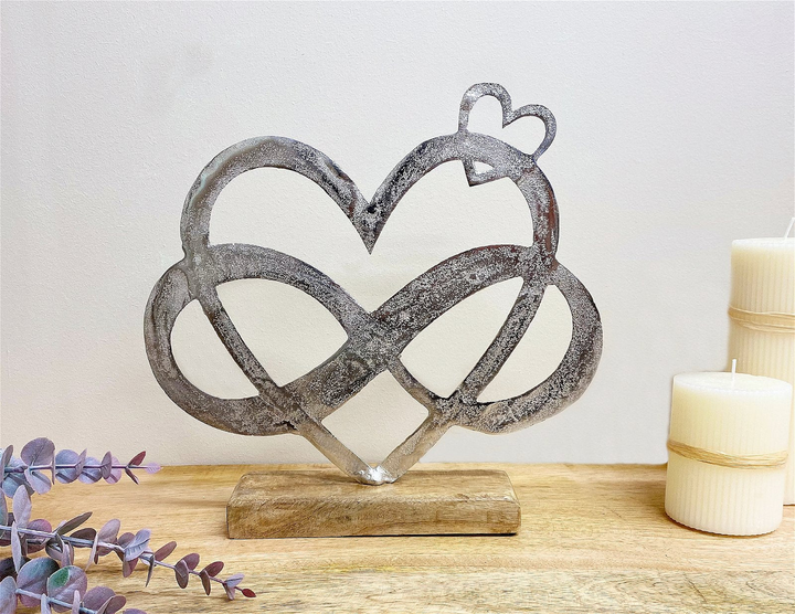 Elegant Large Metal Silver Entwined Hearts on Wooden Base - Exquisite Home Decor - Premium  from Home Treasures - Just £19.99! Shop now at Home Treasures