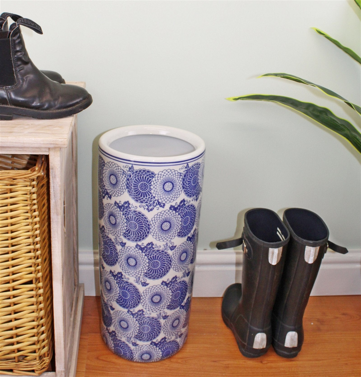 Vintage Blue & White Marigold Design Umbrella Stand - Elegant Home Decor Piece - Premium  from Home Treasures - Just £40.99! Shop now at Home Treasures