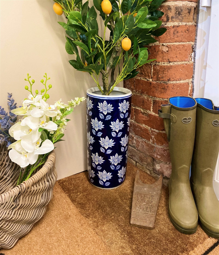 Elegant Blue With White Flower Ceramic Umbrella Stand - Keep Your Hallway Tidy and Stylish - Premium  from Home Treasures - Just £40.99! Shop now at Home Treasures