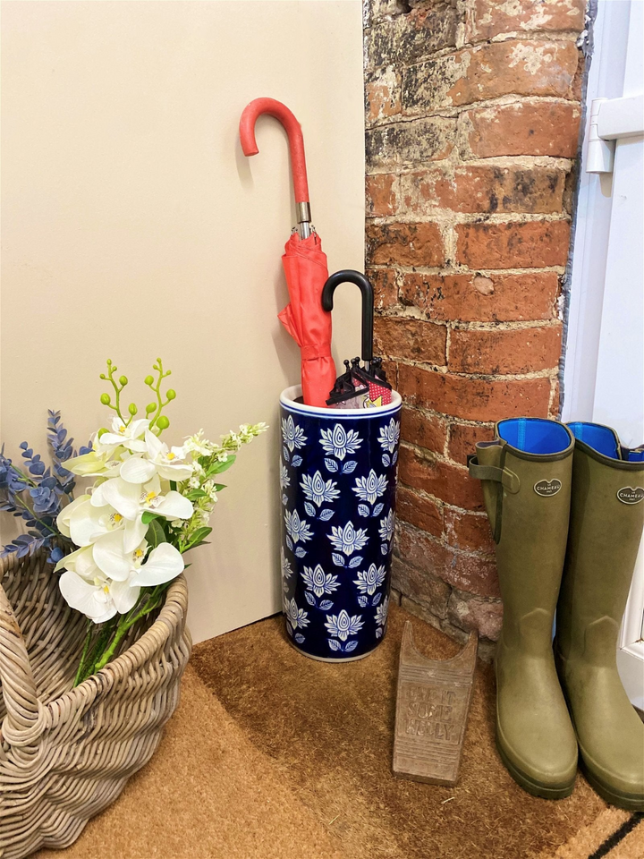 Elegant Blue With White Flower Ceramic Umbrella Stand - Keep Your Hallway Tidy and Stylish - Premium  from Home Treasures - Just £40.99! Shop now at Home Treasures