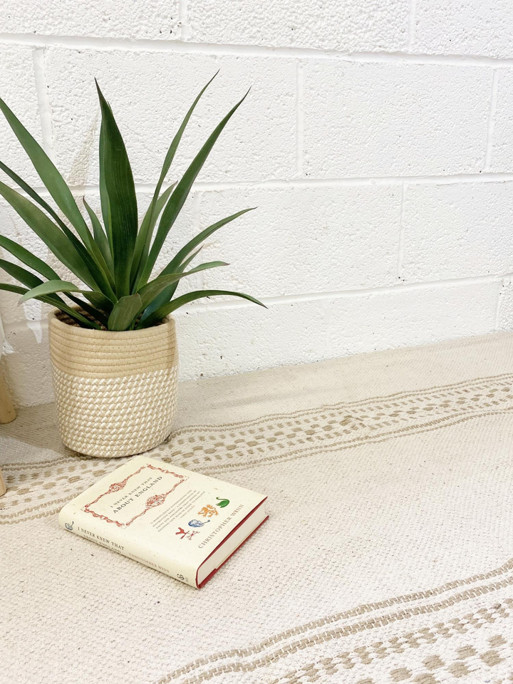 Natural White Jute Woven Rug with Stripe Design - Eco-Responsible & Durable - Premium  from Home Treasures - Just £11.99! Shop now at Home Treasures