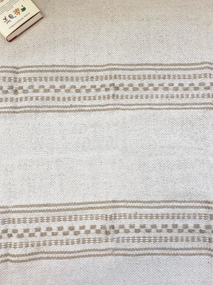 Natural White Jute Woven Rug with Stripe Design - Eco-Responsible & Durable - Premium  from Home Treasures - Just £11.99! Shop now at Home Treasures