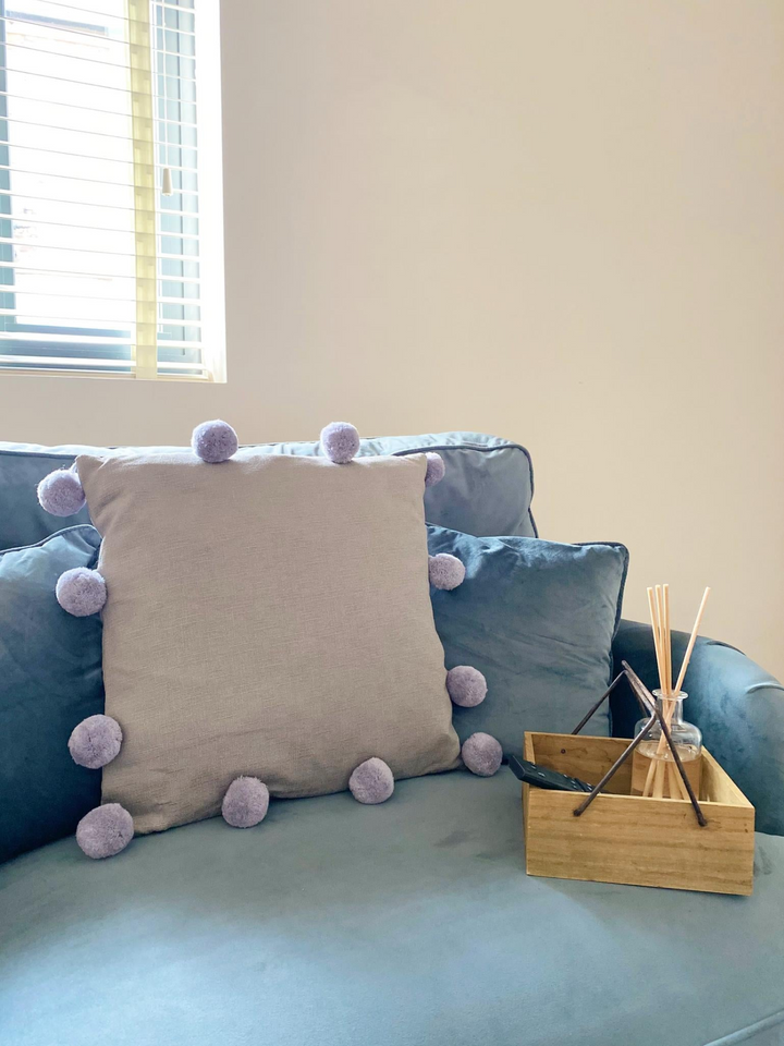 Grey Square Pompom Cushion - Modern Fluffy Scatter Cushion for Home Decor - Premium  from Home Treasures - Just £4.99! Shop now at Home Treasures