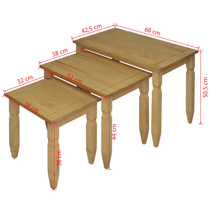 CORONA Three Piece Nesting Table Set - Rustic Mexican Pine Accent Furniture for Living Room - Premium  from Home Treasures - Just £72.99! Shop now at Home Treasures