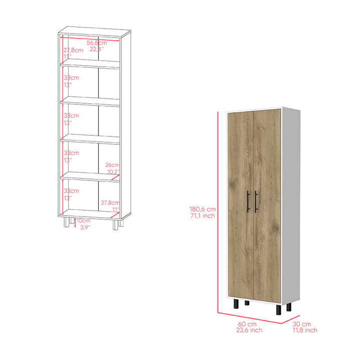  A versatile and stylish kitchen furniture ensemble in a White / Light Oak Finish. This set includes a spacious Kitchen Island and a coordinating Pantry Cabinet. The Kitchen Island offers ample storage and workspace, while the Pantry Cabinet provides additional organization for your culinary essentials. The harmonious blend of white and light oak finishes adds a touch of elegance to your kitchen decor