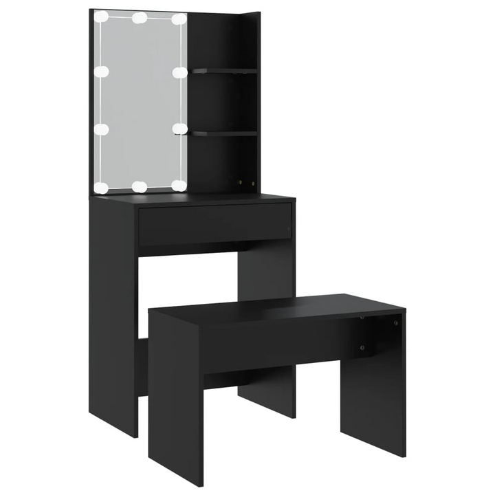 Modern Black Dressing Table Set with LED Lights, Stool & USB-Powered Mirror - Sleek Engineered Wood Makeup Vanity with Ample Storage - Premium  from Home Treasures - Just £117.99! Shop now at Home Treasures