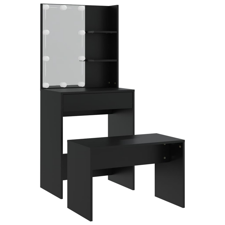 Modern Black Dressing Table Set with LED Lights, Stool & USB-Powered Mirror - Sleek Engineered Wood Makeup Vanity with Ample Storage - Premium  from Home Treasures - Just £117.99! Shop now at Home Treasures