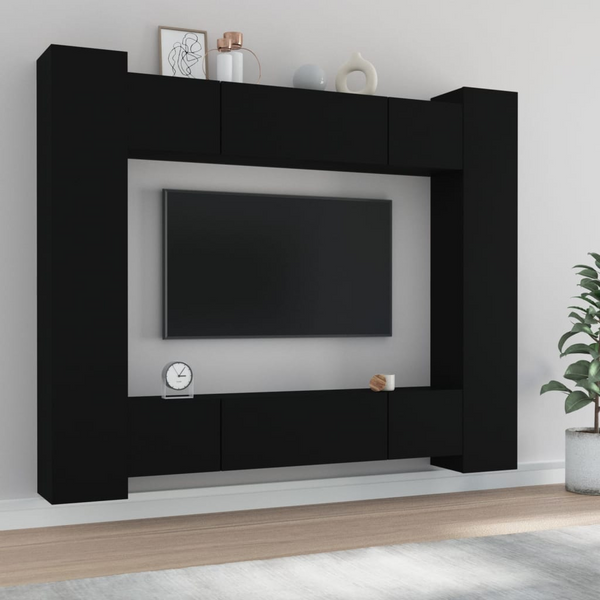 Modern 8 Piece TV Cabinet Set in Black - Engineered Wood for Stylish Living Rooms - Premium  from Home Treasures - Just £343.99! Shop now at Home Treasures