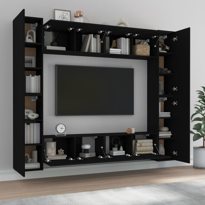 Modern 8 Piece TV Cabinet Set in Black - Engineered Wood for Stylish Living Rooms - Premium  from Home Treasures - Just £343.99! Shop now at Home Treasures