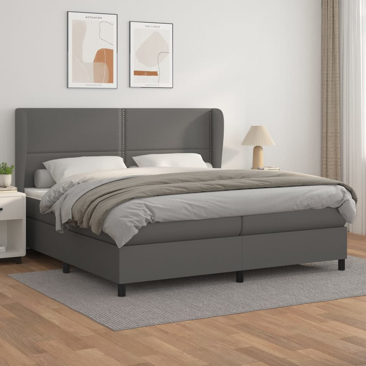 Luxurious Faux Leather Box Spring Bed with Pocket Spring Mattress & Topper - Grey, 200 x 200cm | Ultimate Comfort & Support - Premium  from Home Treasures - Just £811.99! Shop now at Home Treasures