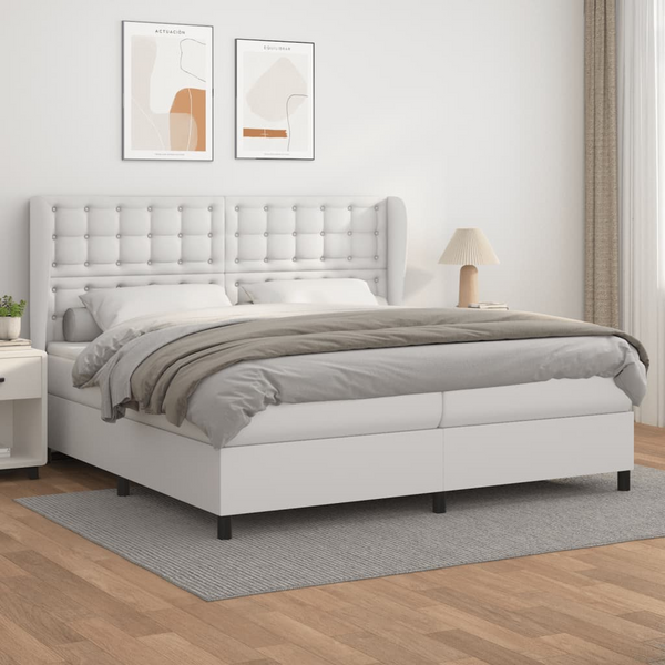 Luxurious Faux Leather Box Spring Bed with Pocket Spring Mattress and Topper, 200 x 200cm - White - Premium  from Home Treasures - Just £813.99! Shop now at Home Treasures