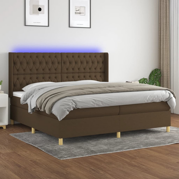 Luxurious Dark Brown Fabric Box Spring Bed with Mattress & LED - 200 x 200 cm | Adjustable Headboard & Pocket Spring Comfort - Premium  from Home Treasures - Just £811.99! Shop now at Home Treasures