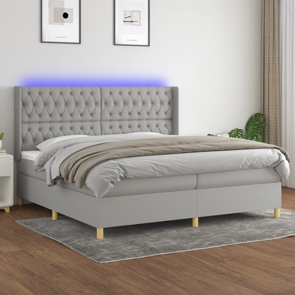 Luxurious Fabric Box Spring Bed with Mattress & LED Lights - Light Grey, 200 x 200cm - Premium  from Home Treasures - Just £860.99! Shop now at Home Treasures