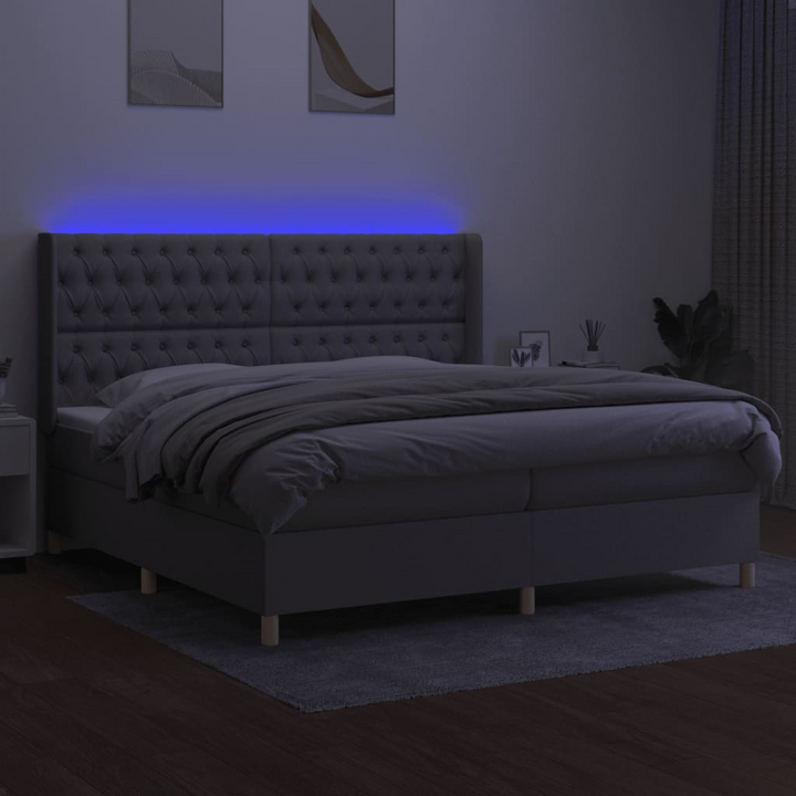 Luxurious Fabric Box Spring Bed with Mattress & LED Lights - Light Grey, 200 x 200cm - Premium  from Home Treasures - Just £860.99! Shop now at Home Treasures