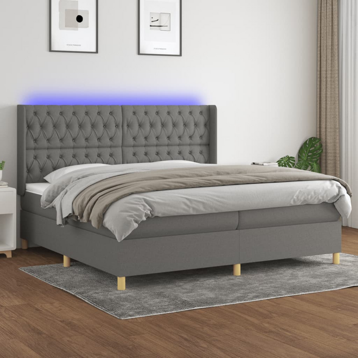 Luxurious Dark Grey Fabric Box Spring Bed with Adjustable Headboard, Pocket Spring Mattress & LED Lights - 200 x 200 cm - Premium  from Home Treasures - Just £843.99! Shop now at Home Treasures