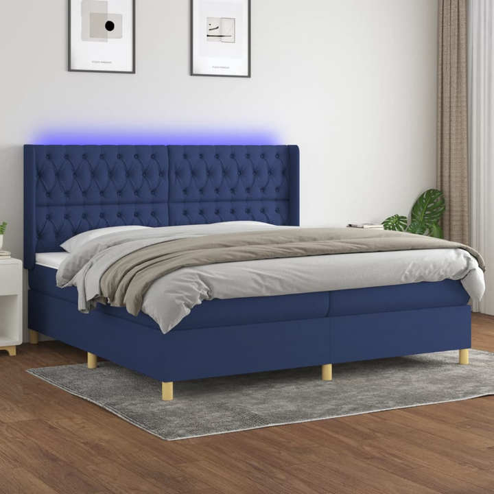 Elegant Fabric Box Spring Bed with LED Lights & Comfortable Mattress - Blue, 200 x 200cm - Premium  from Home Treasures - Just £811.99! Shop now at Home Treasures