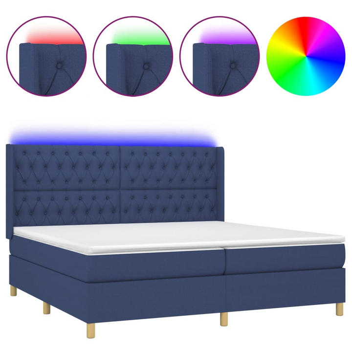 Elegant Fabric Box Spring Bed with LED Lights & Comfortable Mattress - Blue, 200 x 200cm - Premium  from Home Treasures - Just £811.99! Shop now at Home Treasures