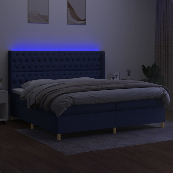 Elegant Fabric Box Spring Bed with LED Lights & Comfortable Mattress - Blue, 200 x 200cm - Premium  from Home Treasures - Just £811.99! Shop now at Home Treasures