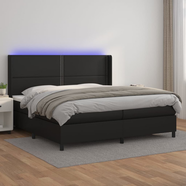 Luxurious Faux Leather Box Spring Bed with Mattress & LED Lights, Black, 200 x 200cm - Durable, Comfortable, and Stylish - Premium  from Home Treasures - Just £811.99! Shop now at Home Treasures