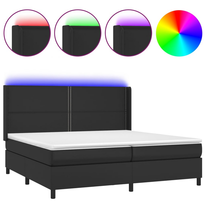 Luxurious Faux Leather Box Spring Bed with Mattress & LED Lights, Black, 200 x 200cm - Durable, Comfortable, and Stylish - Premium  from Home Treasures - Just £811.99! Shop now at Home Treasures