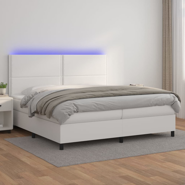 Luxurious Faux Leather Box Spring Bed with Mattress & LED Lights in White - 200 x 200 cm | Adjustable Headboard, Skin-Friendly Topper, Pocket Spring Comfort - Premium  from Home Treasures - Just £826.99! Shop now at Home Treasures