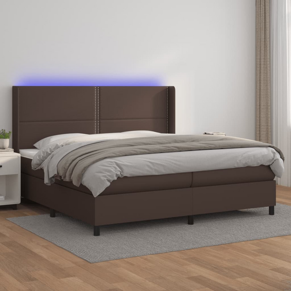 Luxurious Faux Leather Box Spring Bed with Mattress & LED Lights (Brown) - 200 x 200cm - Premium  from Home Treasures - Just £797.99! Shop now at Home Treasures