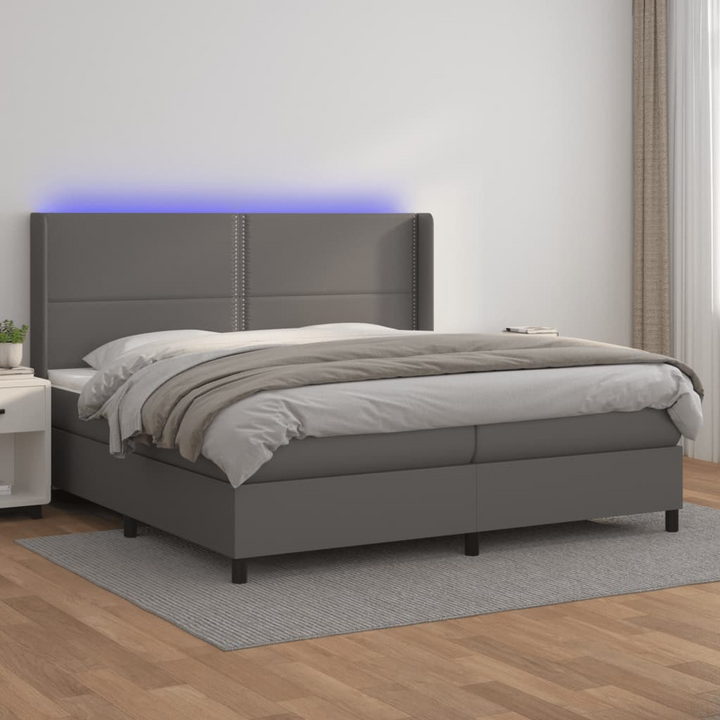 Luxurious Grey Faux Leather Box Spring Bed with LED, 200 x 200cm - Includes Premium Mattress & Topper - Premium  from Home Treasures - Just £827.99! Shop now at Home Treasures