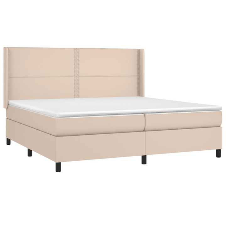 Luxurious Faux Leather Box Spring Bed with Mattress & LED in Cappuccino - 200 x 200cm - Premium  from Home Treasures - Just £812.99! Shop now at Home Treasures