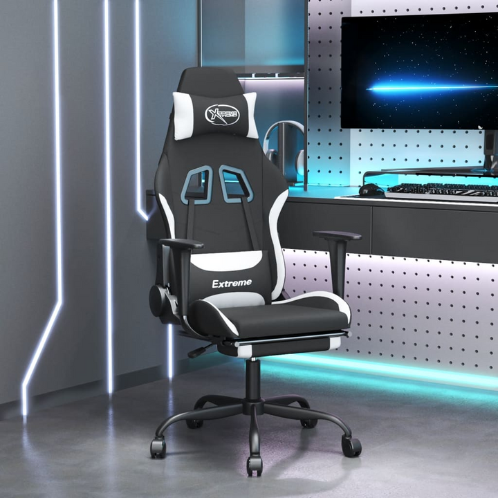 Gaming Chair with Footrest - Black & White Fabric - Ultimate Comfort & Style - Premium  from Home Treasures - Just £114.99! Shop now at Home Treasures